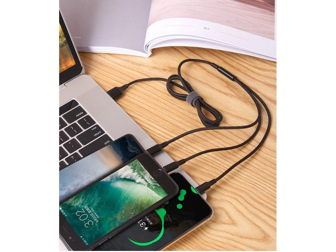 3v1 usb kabel za telefon lightning kabel iphone micro usb tip-c 1,2 m – Černý