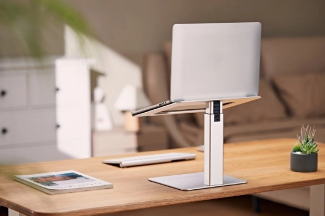 Silver laptop stand with adjustable height for 15.6 inch notebooks
