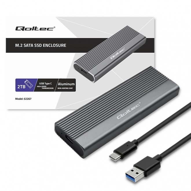 Aluminiumgehäuse für M.2 SSD SATA NGFF USB-C 2TB Grau