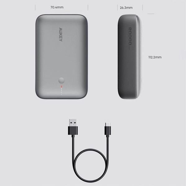 Mini power bank Aukey with 20000mAh capacity and fast charging QC 3.0