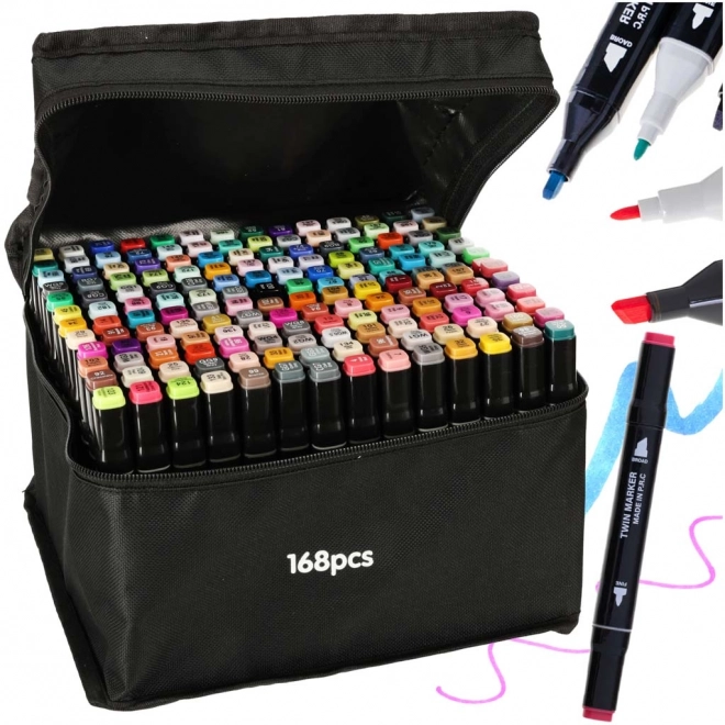 Marker alcolico doppia punta con custodia e supporto – 168 pezzi