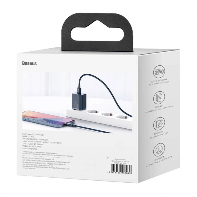 Caricatore rapido Baseus Super Si 20W Blu