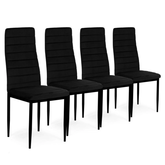Black velvet chairs with shaped backrest - set of 4 pieces
