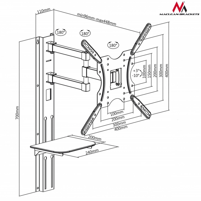 Tv Wall Mount With Adjustable Shelf