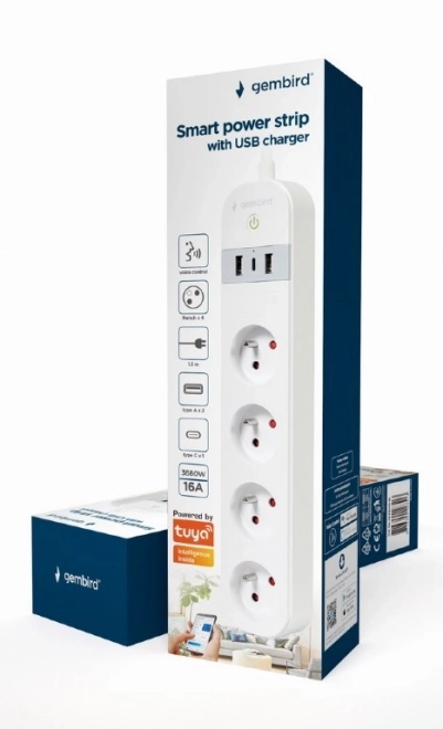 Smart Power Strip with Tuya, USB Charging, White