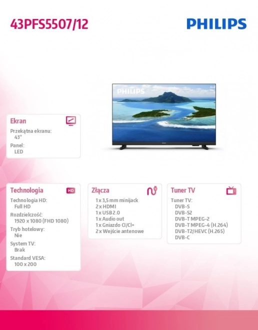 43-inch LED television 43PFS5507/12