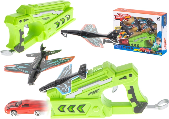 Launcher Toy Gun with Airplanes and Mini Car – 2-in-1 Set (3 planes + 1 car)