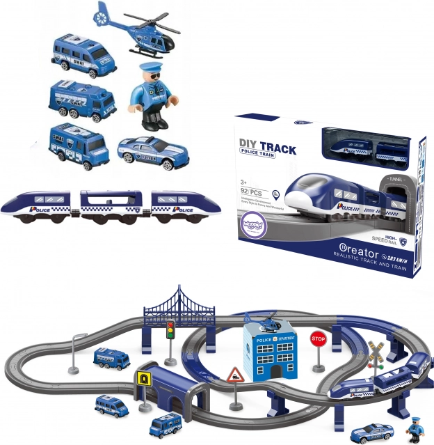 Electric Train Set with Police Cars and Helicopter