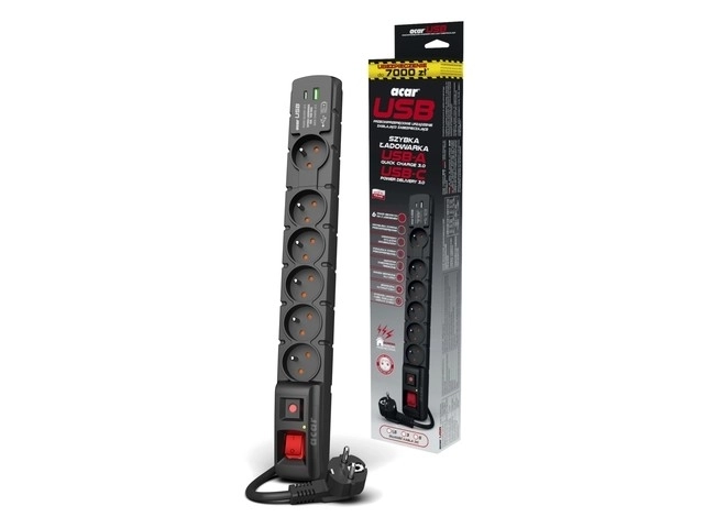 Power Strip with USB A+C - Black