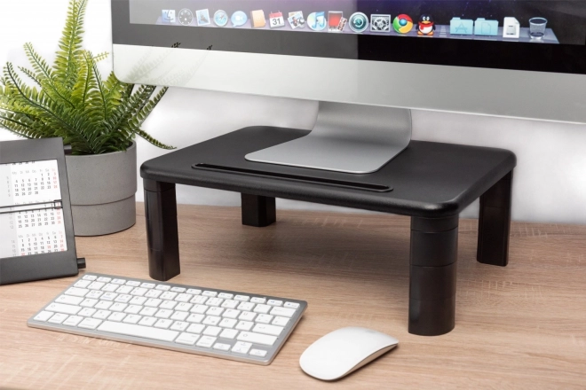 Support de moniteur réglable en hauteur avec plateau en bois noir