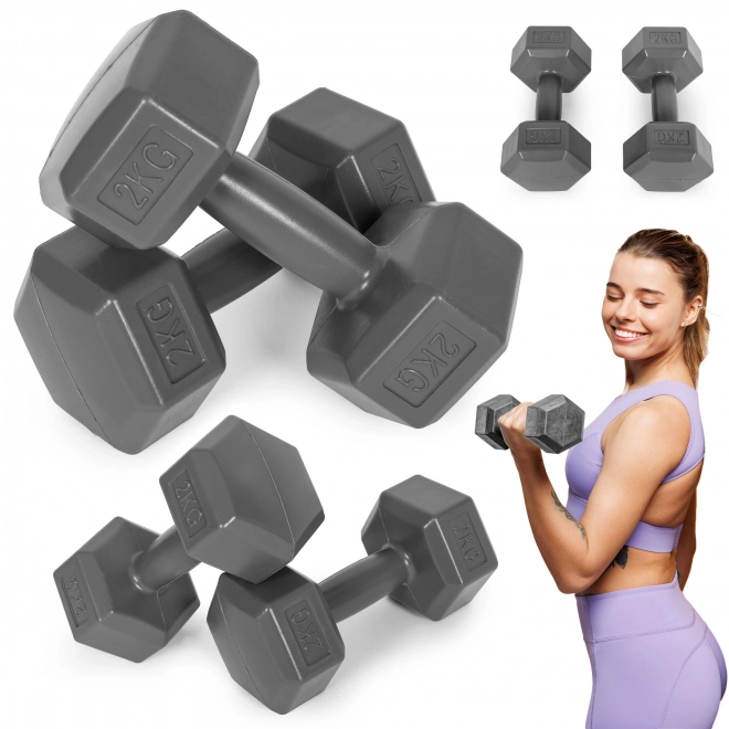 Hexagonal Dumbbells ModernHome 2x2 kg Grey