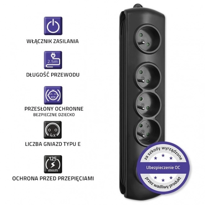 Power Surge Protector Strip 4 Outlets 2.5m