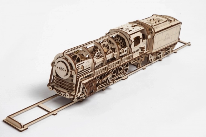 Mechaniczne drewniane puzzle UGEARS - Lokomotywa parowa z tendrem