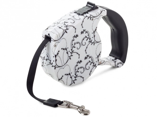 Automatic leash with locking function 5m, white with lilies