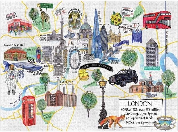 Illustrated map with iconic landmarks