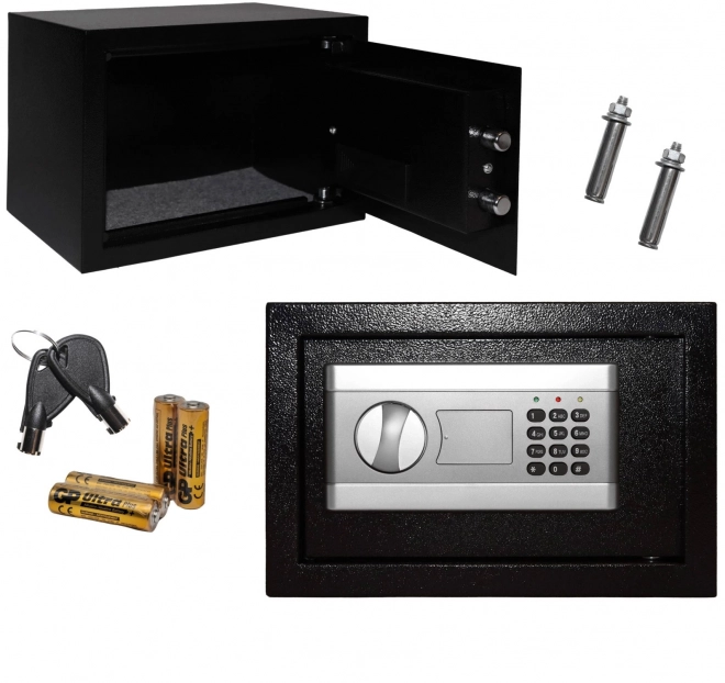 Home safe with electronic lock, access by key or code, 31x20x20 cm
