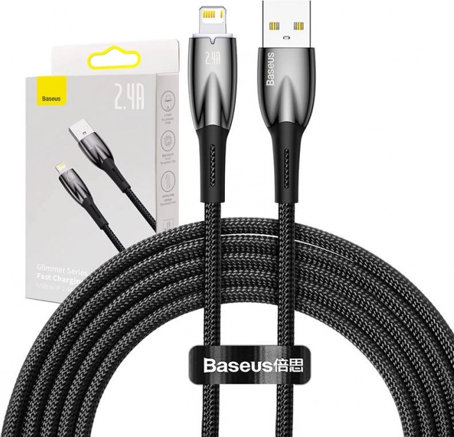 USB–Lightning-kabel BASEUS Glimmer 2 m, 2,4 A, zwart