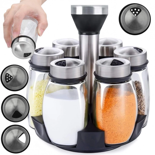 Spice Rack with Rotating Glass Jars Set