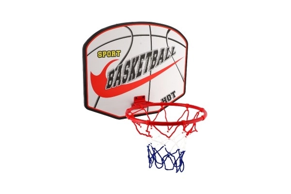 Canestro da basket con pallone e pompa in legno/metallica con rete
