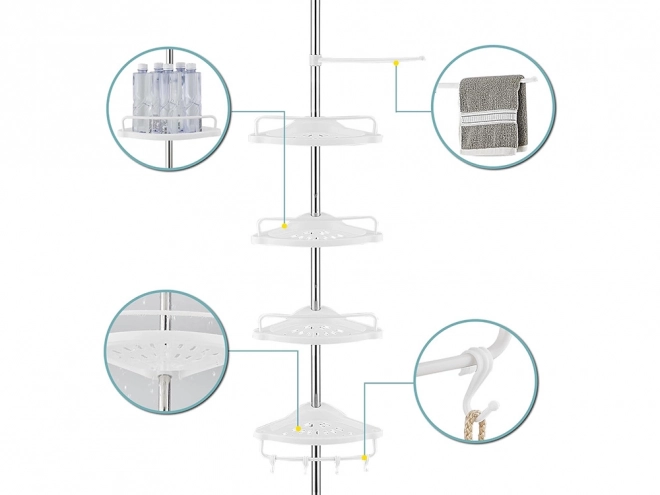 Bathroom Corner Telescopic White Shelf with 4 Levels