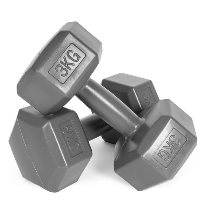 Set of Hexagonal Dumbbells 2x3 kg, Gray
