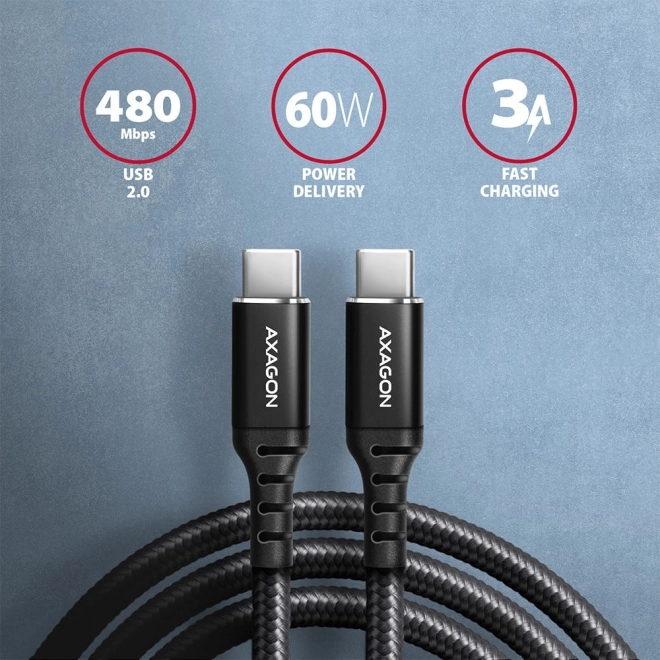 Cavo USB-C per dati e ricarica 2m nero con oplot