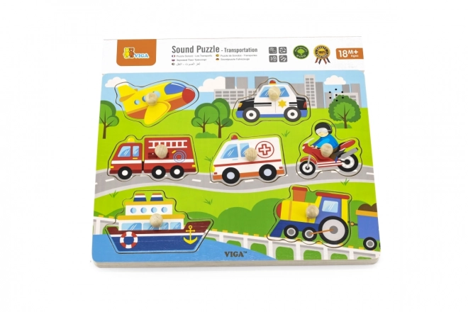 Wooden Puzzle with Sounds - Transport Vehicles
