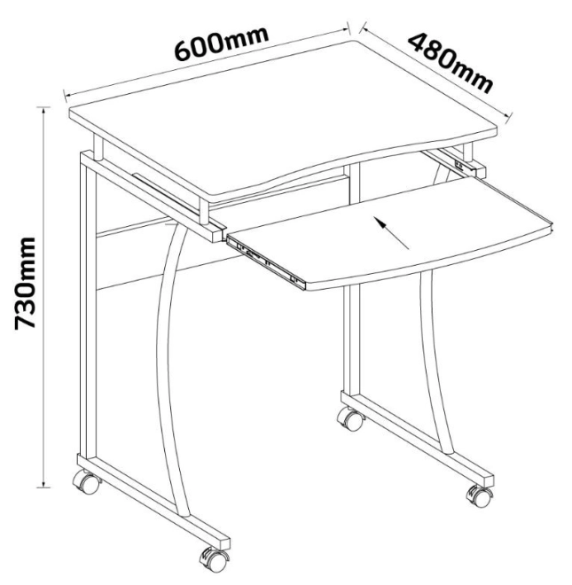 Techly mobile computer desk 600x480mm black