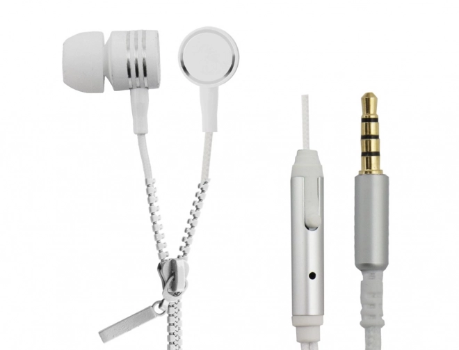Zipper Earphones with Microphone White