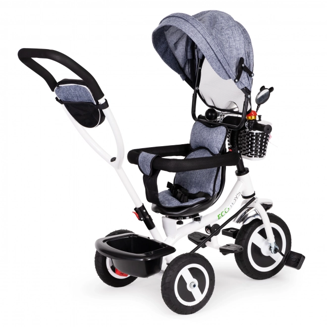Triciclo Con Cappottina Girevole Grigio Ruote In Gomma Durevole