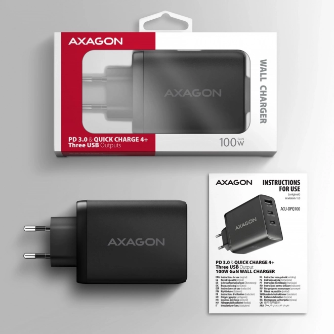 Axagon travel charger GaN 100W