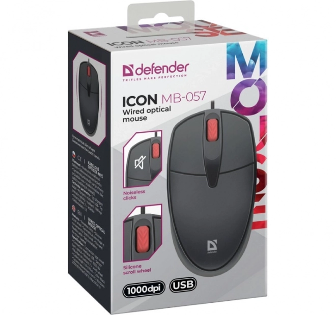 Mouse cablato Silent Click Defender Icon Nero