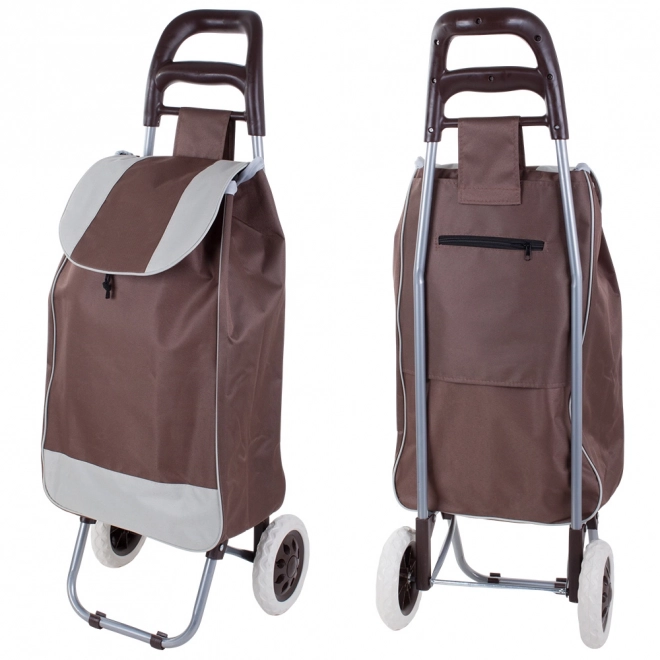 Brown Foldable Shopping Trolley with Wheels