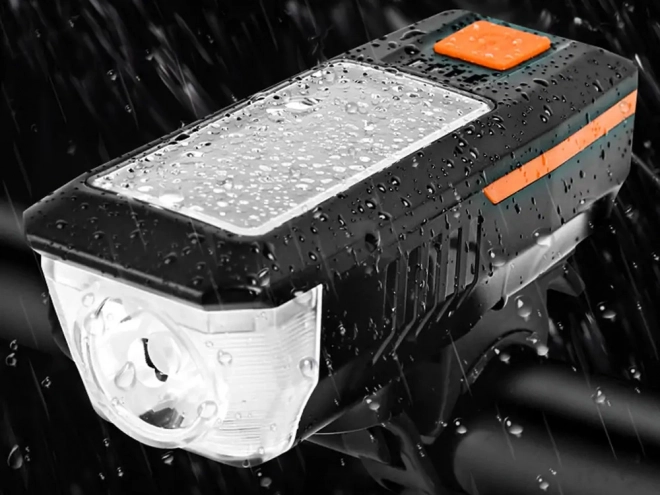 Front LED Bike Light with Solar Charging and Horn