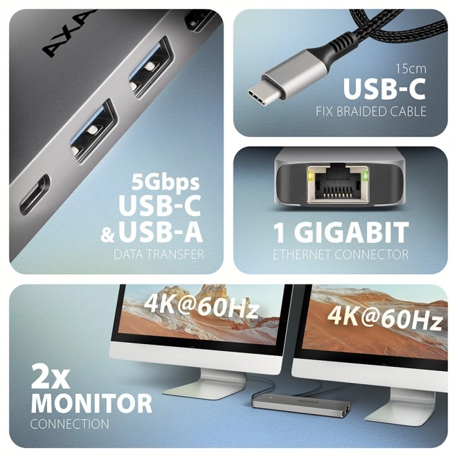Usb-c multiport hub 7-in-1 5gbps with dual 4k display and pd 100w
