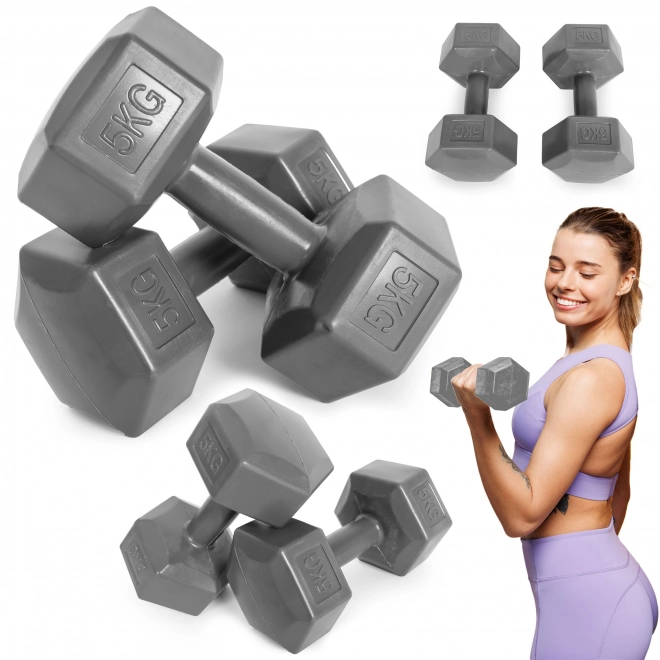 Set of Hex Dumbbells 2x5 kg Gray ModernHome