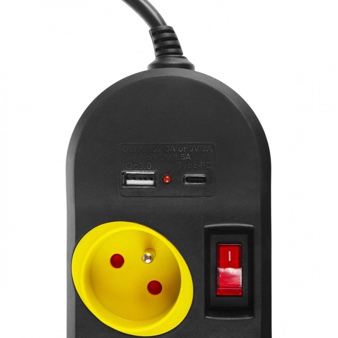 Prodlužovací kabel 1,5 m 250VAC 10A 4 zásuvky MCE508 B USB-C Quick charge 2.0 port IP20