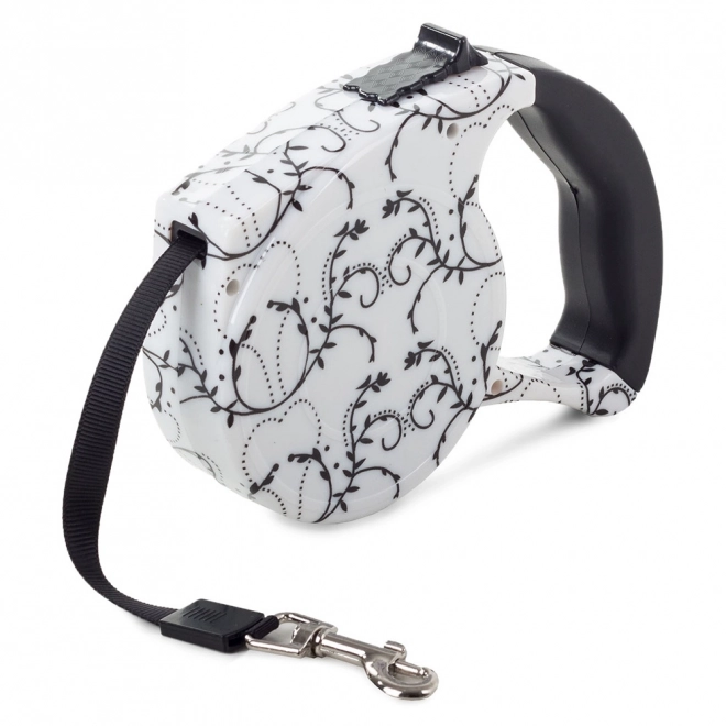 Automatic leash with locking function 5m, white with lilies