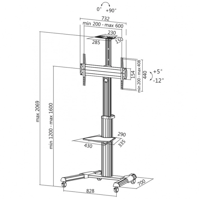 Vesa TV cart, max. 50 kg, 37-70 cm