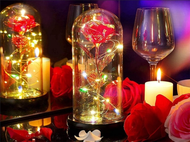 Rosa eterna con luce LED RGB in vetro