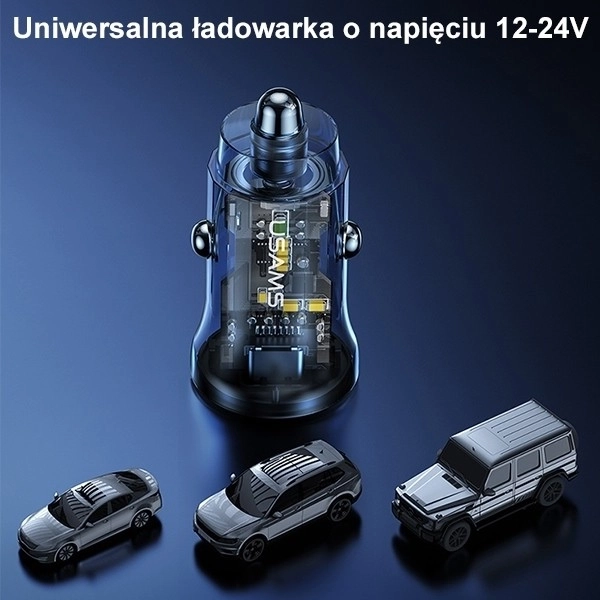 30W Fast Charge Car Charger with USB and USB-C Ports
