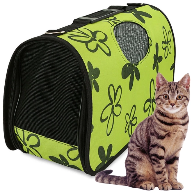 Transport bag for pets green with floral pattern