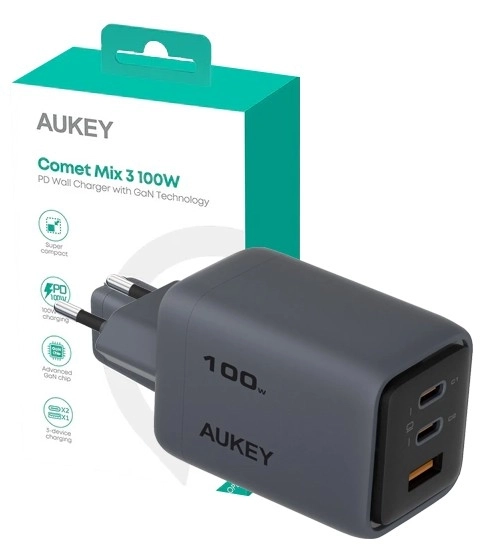 Aukey Fast Charger Comet Mix 3 with 3 Ports 100W