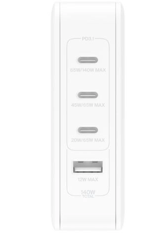 Nástěnná nabíječka 140W 4-portová (3xC 1xA) UK, EU, US zástrčky bílá