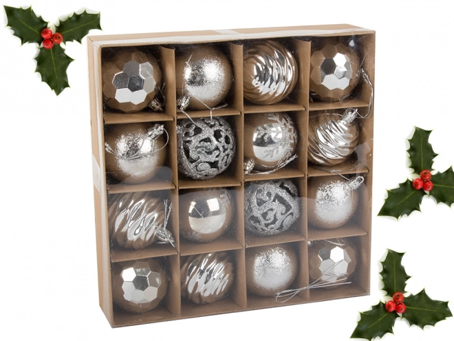 Palline di Natale assortite argentate set 16 pezzi
