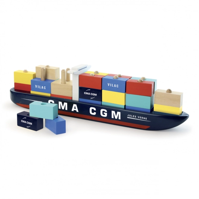 Vilac Wooden Container Ship Puzzle CMA CGM Jules Verne