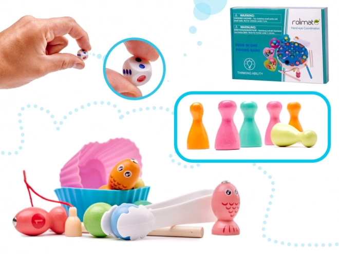 Gioco di abilità familiare pesca e bruchi Montessori
