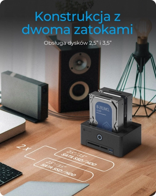 Card reader with dual docking station for SSD/HDD