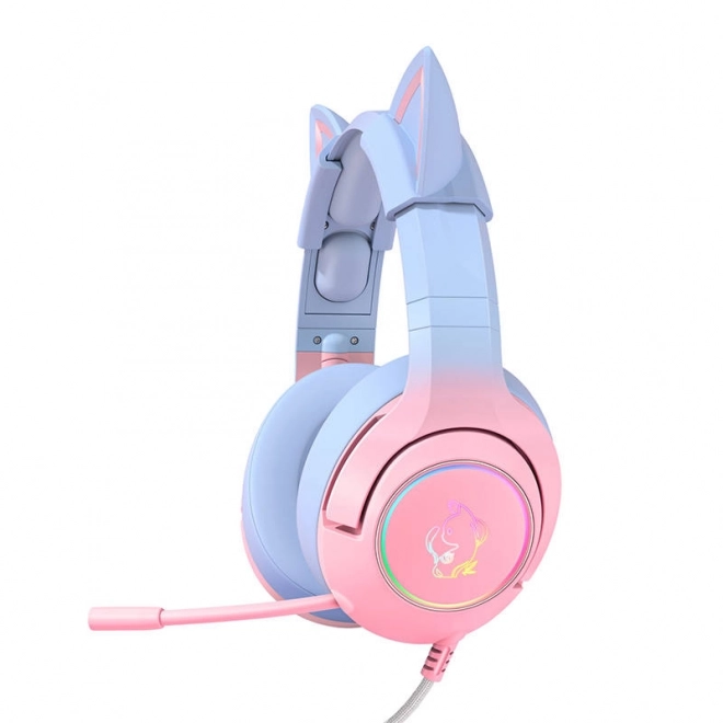 Gaming Headphones Pink-Blue with Cat Ears