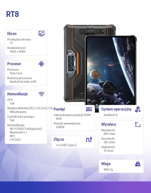 Rugged Orange Tablet with 256GB Storage